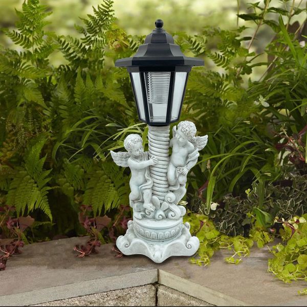 Solar Cherub Angel Garden Statue avec pilier roma pour décoration de jardin décorations d'extérieur de la statue ange de bébé décor 240322