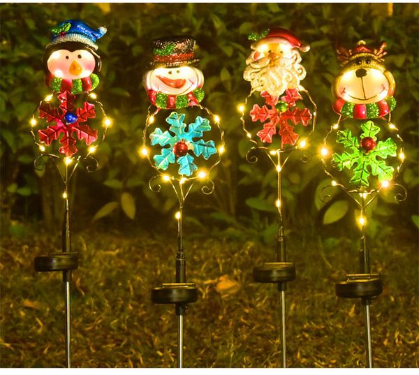 Solar Christmas Pathway Lights Outdoor Christmas Garden Papints Lights Metal Lights Outdoor Lighted Decorative Santa Claus Snowman Reindeer With Garden Stakes