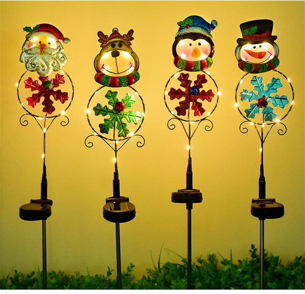 Solar Christmas Pathway Lights Outdoor Christmas Garden Pleaks Lights Metal Lights Outdoor Lighted Decorative Santa Claus Snowman Reindeer With Garden Stakes 2023