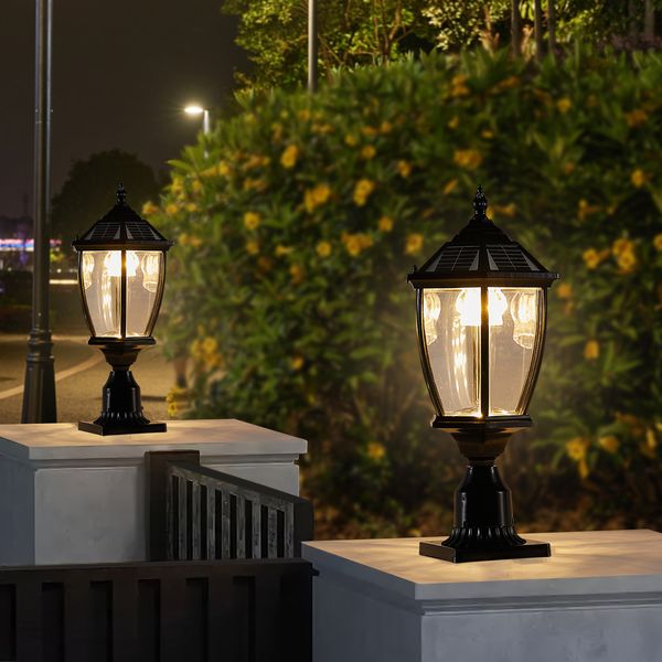 Faros delanteros de columna solar con luz exterior LED regulable (paquete de 2)