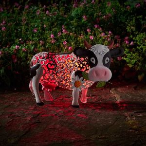 Statue solaire de vache en marguerite, ornement creux en fer forgé, lanterne Led, artisanat pour décoration extérieure de jardin, pelouse et cour, 240108