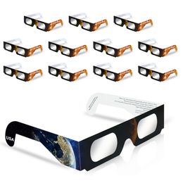 Gafas de eclipse solar aprobadas 2024 - ISO 12312-2:2015(E) Sombras seguras con certificación CE para visualización directa del sol para eclipse solar (12 paquetes)