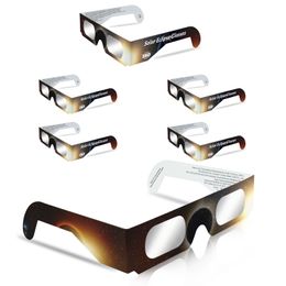Gafas de eclipse solar, certificación CE ISO, seguras para visualización directa del sol (paquete de 6)