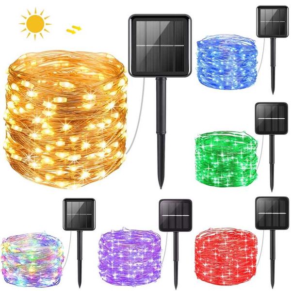 Guirnaldas de luces LED de hadas de energía solar, adorno navideño, resistente al agua, para exteriores, jardín, Patio, balcón, decoración 211104