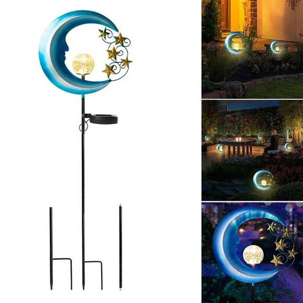 Énergie solaire jardin lumière lune craquelé verre Globe métal lumière solaire lumières jardin voie décorative pour extérieur arrière-cour 259P