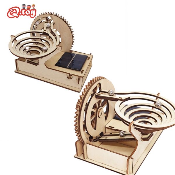 Énergie solaire Marble Run Technical Tiges Toys 3D Engin d'ingénierie en bois DIY Assemble Modèle à vapeur Expérience Scientific Kit Scientific