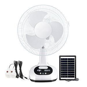 Zonneventilator 12 inch 10 uur werkende draagbare USB oplaadbare tafelventilator met LED-lampen voor buiten kamperen