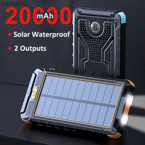 Solaire Charge Rapide Power Bank Portable 20000 mAh Chargeur Étanche Batterie Externe Lampe de Poche Pour Xiaomi iPhone Samsung L230619