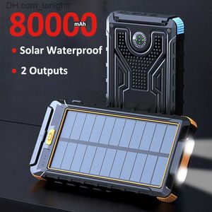 Solar Snel Opladen Power Bank Draagbare 80000mAh Oplader Waterdichte Externe Batterij Zaklamp Voor iPhone Samsung Q230826