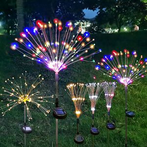 Luces solares de fuegos artificiales led Cuerda de cobre 90LED 120 LED 150LED Luces solares de jardín Impermeable al aire libre 2 modos 8 modos Iluminación parpadeante para macizo de flores de jardín