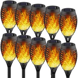 10 piezas Torcha de llama solar parpadeo de 12 led paisaje lámpara de césped lámpara de iluminación antorcha al aire libre impermeable IP65 decoración de jardín