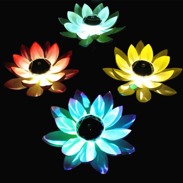 Solar Floating Lotus Light Artificial Flower Lily Micro Landscape LED Light Light Garden Pool Decor Lotus Night Lampe