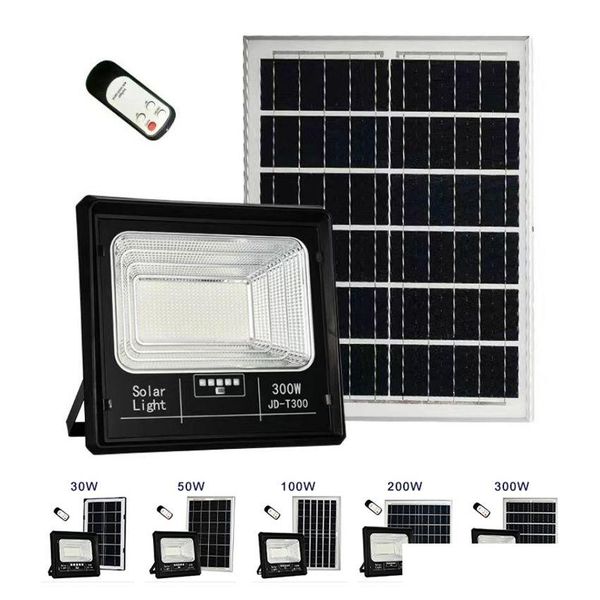 Luces de inundación solares 30W 50W 100W 200W 300W LED al aire libre Ip67 a prueba de agua con control remoto Iluminación de seguridad Jardín Spot Light Drop D Dh7Hv