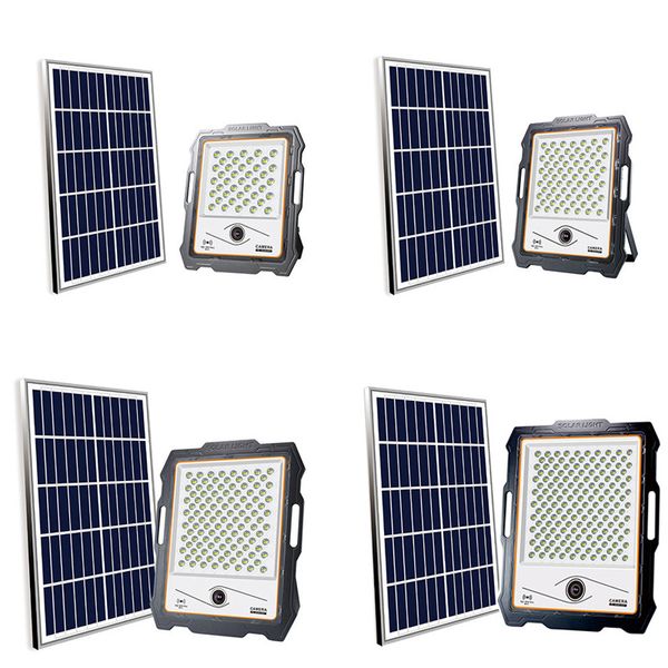 Projecteurs solaires caméra de sécurité extérieure avec capteur de mouvement 32G 1080P HD 3500LM caméra de lumière d'inondation directe vers WiFi étanche 100W 400W