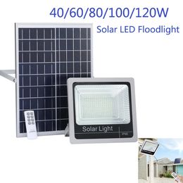 Solar Flood Lights Outdoor Street LED-licht 40 W 60W 80W 100W 120 W Wandlampen met afstandsbediening voor tuin, tuingoot
