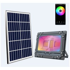 Lámpara de reflector Solar RGB, Bluetooth, ritmo musical, 60W, 100W, 200W, 300W, 500W, 800W, control remoto, foco de recarga controlado por aplicación