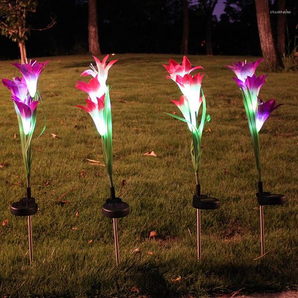 Solaire fleur lumière lys pelouse lampe Led jardin terrasse décoration lampadaires lumières extérieur étanche fleurs artificielles