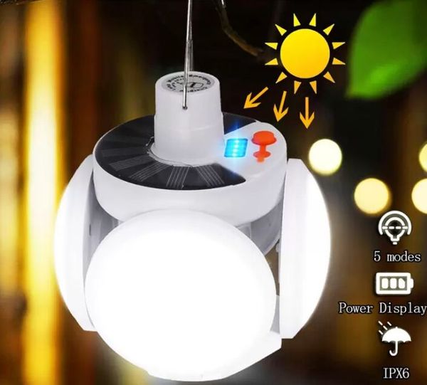 Ampoule solaire pliante LED, lampe de Camping, Rechargeable, lanterne de Football, projecteur suspendu d'urgence pour marché extérieur