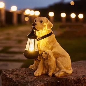 Garden solaire Lumière décorative chiens réalistes Éclairage extérieur statue de chien résine LED LED NIGHT POUR PARTWAY YARD Decoration Garden 240403