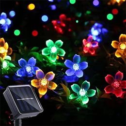 Solar Garden Light Bloem Outdoor Solar String Lichten Waterdichte Fairy Simulation Floral Garlands Lamp Kerstdecoratie