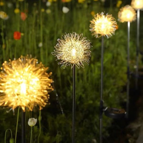 Lampes solaires de jardin fée LED pissenlit tête lumière (10 cm) étanche lumière chaude guirlande extérieure lampe pour fête de décoration