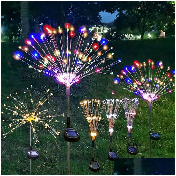 Solar Garden Lights Firework LED Copper String 90led 120 150led Outdoor Imperproof 2 modes 8 Éclairage scintillante pour livraison de goutte René DH5PX