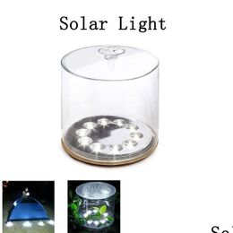 Le jardin solaire allume la lumière gonflable 10 lampe à LED avec la lanterne portative de poignée pour l'éclairage de livraison de baisse de cour de randonnée de came renouvelable Ene Dhiuq