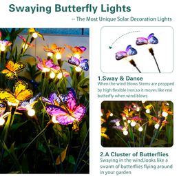 Lampes solaires de jardin – Lampe papillon se balançant dans le vent, lampes solaires d'extérieur, décoration de cour, patio, allée