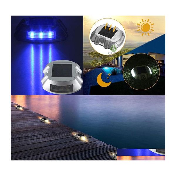 Lampes solaires de jardin Road Stud Deck Light Allée Voie Escalier Goujons Marqueur 6Led Blanc Rouge Bleu Jaune Drop Delivery Lighting Re Ab Dhkwk