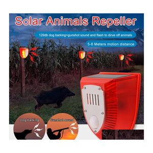 Solar Garden Lights Security Alarm 129 dB Guns Sounds Chog Barking Sound Light Strobe Warning Lampe for Outdoor Farm Barn Courtyard Dro Dhhre