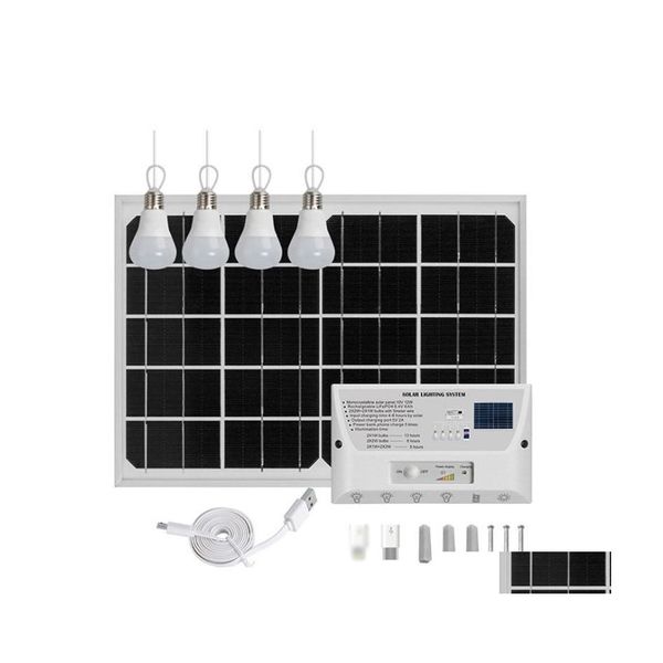 Luces solares para jardín, lámparas Bb solares, cargador Usb, sistema doméstico, Kit de generador de Panel con 4 Bbs, banco de energía de 6000Mah para interior, exterior, Dhamo