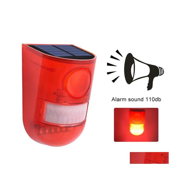 Le jardin solaire allume le voyant d'avertissement solaire Ip65 étanche 110Db capteur de mouvement alarme antivol antivol clignotant pour Gardan Garage Yard Dhmhi