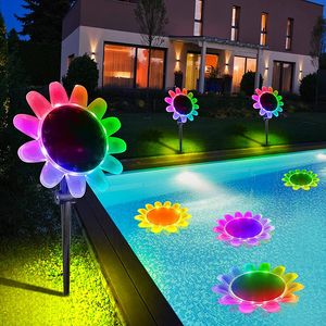 Luces solares para jardín, luz para piscina, flor flotante IP68, impermeable, RGB, Color de sueño, luces LED para estanque, decoraciones para fiestas de césped