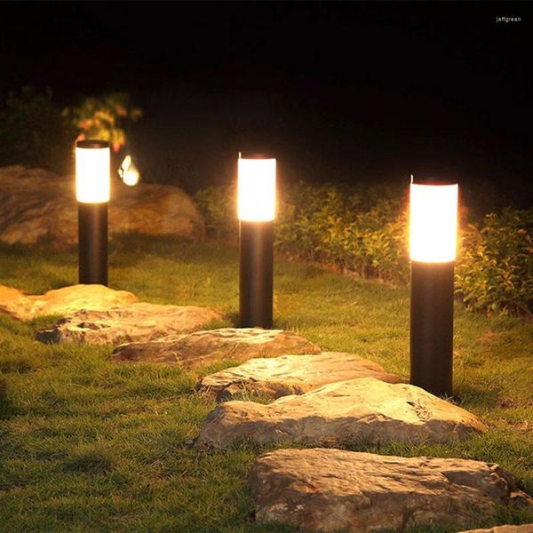 Luz solar para camino de jardín, bolardo alimentado al aire libre, lámpara impermeable para césped de paisaje para acera de entrada de patio