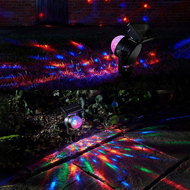Solar Garden Projection Light Rotating Ball Dual LED Logn Lampa RGB Utomhusljus Holiday Decoration Lighting