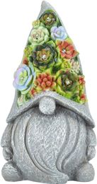 Statues de jardin solaires, figurine de Gnome avec plantes succulentes et lumières LED, décorations de statues de Gnomes de jardin pour cour.