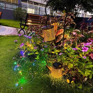 Solar Garden Watering Can Lights Lawn Lamp Metaal Hangende Fairy Light Douche Lantaarn Waterdichte waterval String voor Yard Decor