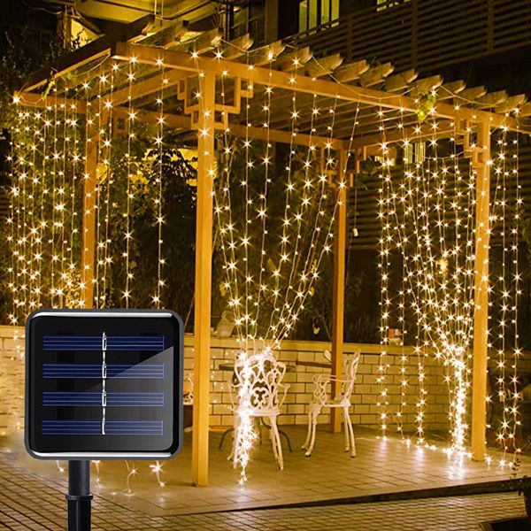 Guirnaldas solares Led String Cortina Luz Decoración Año Navidad Boda Fiesta Interior Exterior Jardín Calle Sala de estar 211015