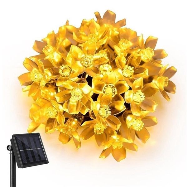 Guirlandes solaires lumière 5m 7m 12m Peach Flower Lampe solaire Puissance LED Guirlande lumineuse 6V Jardin Décoration de Noël pour l'extérieur 201203