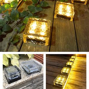 Solar Glass Brick Light Ice Cube Verlichting LED Landschap Lamp Begraven Lampen Vierkant voor Kerstmis Outdoor Pad Road