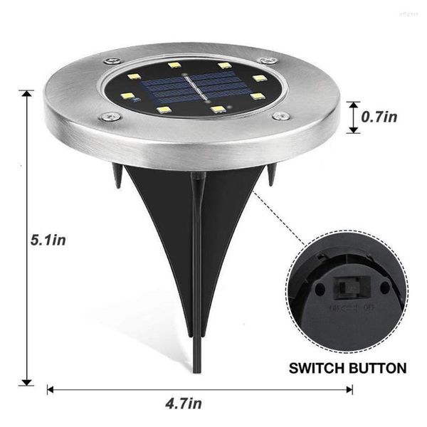 Lámpara de tierra solar 8 LED Disk Lights Patio impermeable Luz al aire libre con sensor para la ruta del césped y pasarela