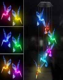 Solar Hummingbird Butterfly Wind Chimes Party Decor Kleur Veranderend Outdoor Waterdichte mobiele hangende hanglampen voor Porch Pati6332620