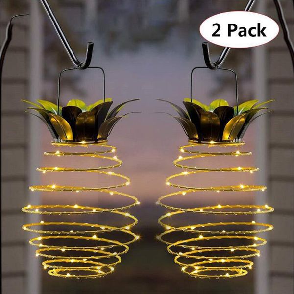 Lámpara Solar de hierro con forma de piña, cadena para exteriores, jardín, patio, luces colgantes portátiles decorativas, 24LED, 30LED, 60LED