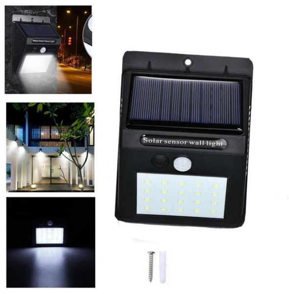 Lámpara de pared del sensor de movimiento de lámpara solar 20ladas luces de seguridad al aire libre inalámbricas para la cubierta del patio del patio del jardín.