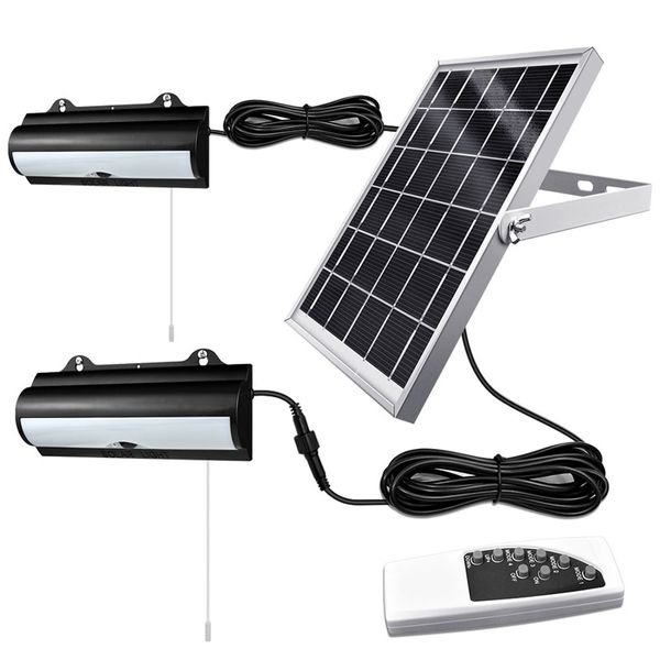 Luces solares de pared con Sensor de movimiento de doble cabezal, cable de tracción, luz de pared para interiores y exteriores, 4 modos de iluminación, Control remoto