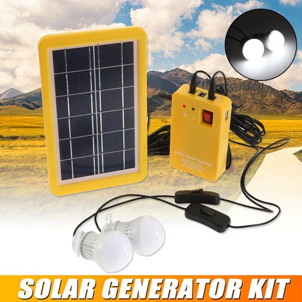 Lámparas solares Kit de luz de emergencia de 3W Generador de energía portátil con 2 bombillas LED Cable de carga USB 3 en 1 para acampar al aire libre