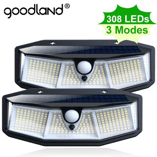 Lámparas solares Goodland 308 luz LED lámpara al aire libre alimentada luz solar PIR Sensor de movimiento calle impermeable para decoración de jardín