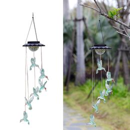 Lampes solaires Colibri Carillons éoliens Changement de couleur Mobile Éclairage extérieur suspendu Lumière de patio, porche, terrasse, décor de jardin