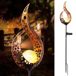 Zonne-lampen LED Tuin Licht Pathway Hollow Bloem Stake Projector Lamp Decor Lamp 2021