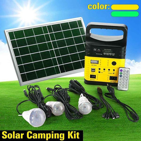 Lámparas solares, generador portátil, energía para acampar al aire libre, Mini Panel DC10W, sistema de iluminación LED de carga, Kit de Control remoto, Radio FM